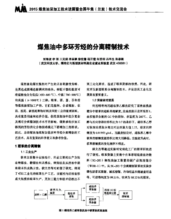 煤焦油中多环芳烃的分离精制技术