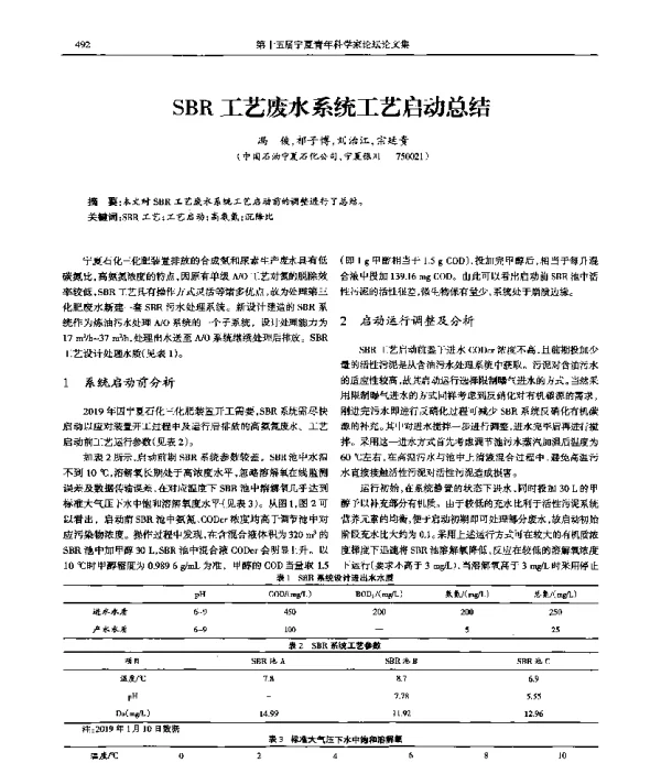 SBR工艺废水系统工艺启动总结