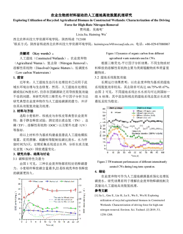 农业生物质材料驱动的人工湿地高效脱氮机理研究