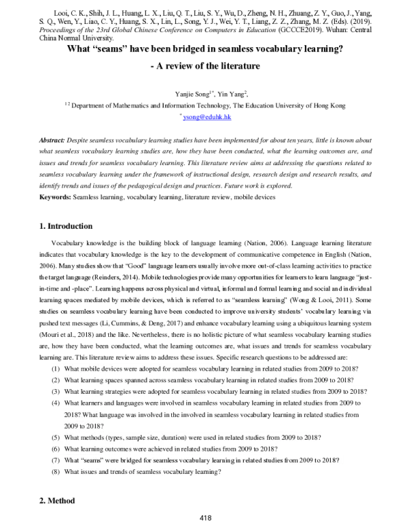 Whatseamshavebeenbridgedinseamlessvocabularylearning-Areviewoftheliterature