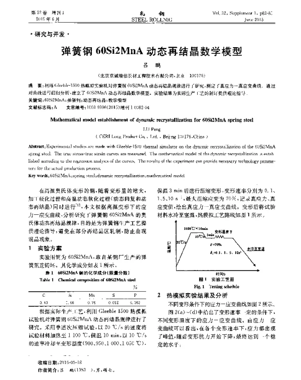 弹簧钢60Si2MnA动态再结晶数学模型