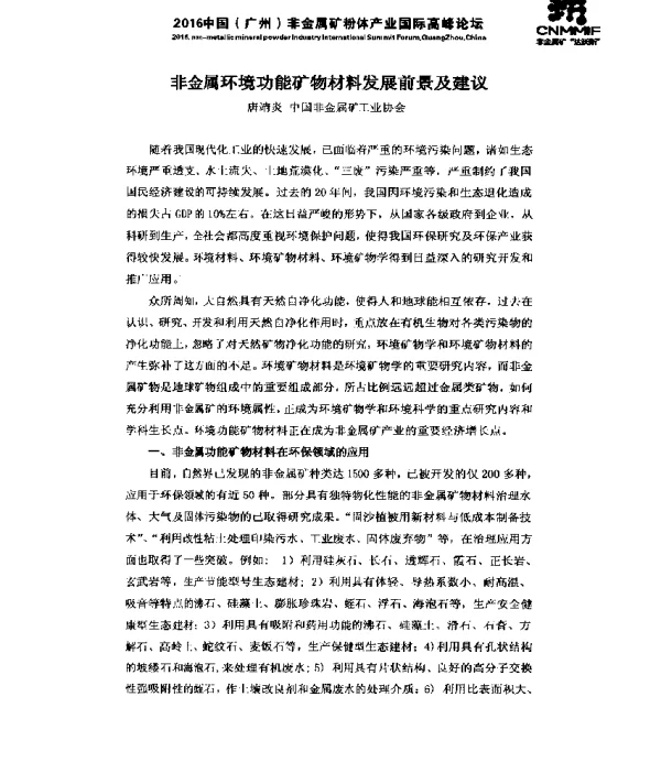 非金属环境功能矿物材料发展前景及建议