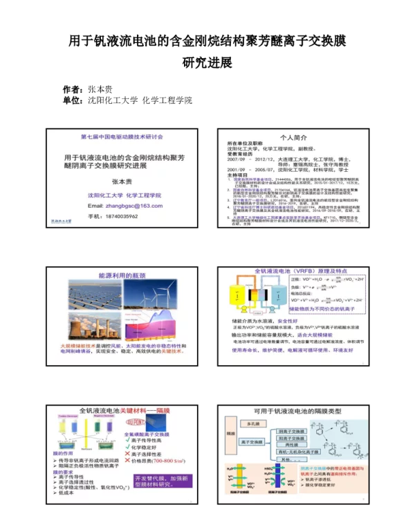 用于钒液流电池的含金刚烷结构聚芳醚离子交换膜研究进展