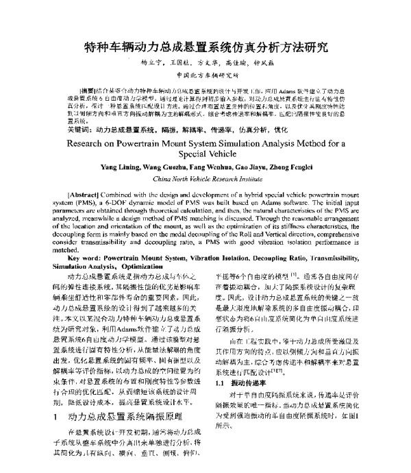 特种车辆动力总成悬置系统仿真分析方法研究
