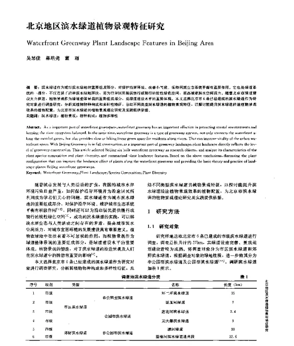 北京地区滨水绿道植物景观特征研究