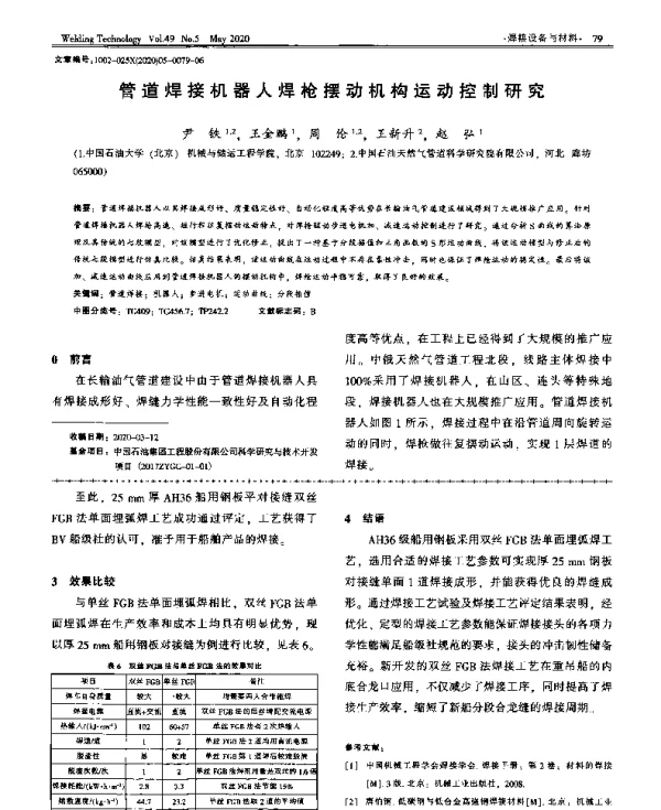 管道焊接机器人焊枪摆动机构运动控制研究