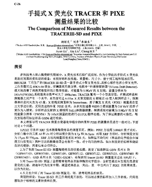 手提式X荧光仪TRACER和PIXE测量结果的比较