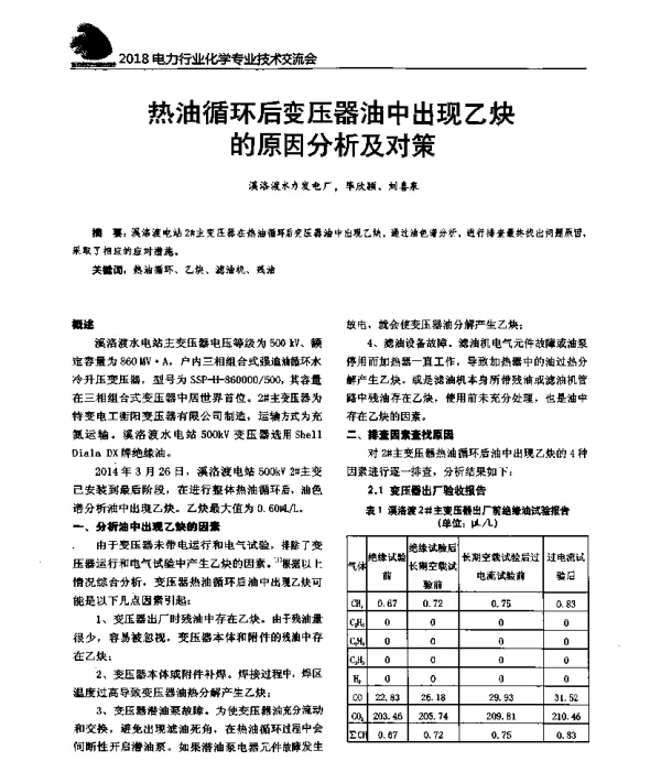 热油循环后变压器油中出现乙炔的原因分析及对策