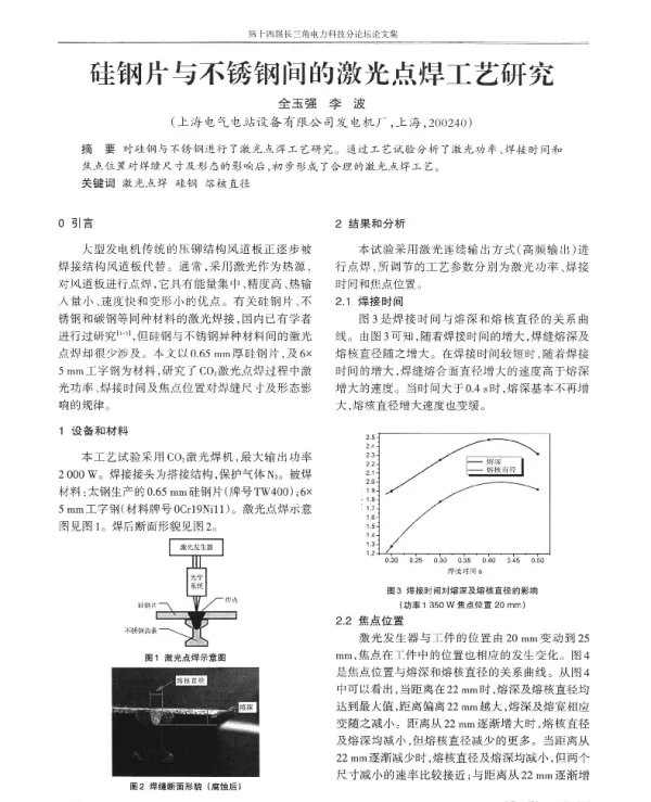 硅钢片与不锈钢间的激光点焊工艺研究