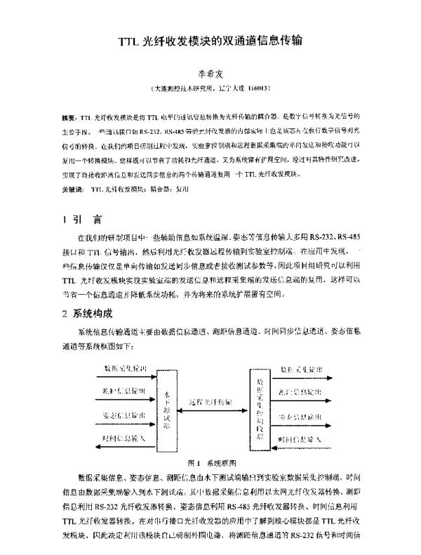 TTL光纤收发模块的双通道信息传输