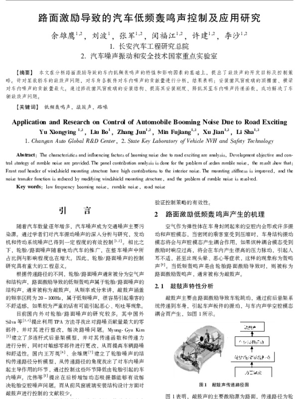 路面激励导致的汽车低频轰鸣声控制及应用研究