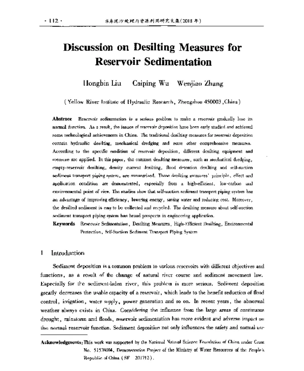 DiscussiononDesiltingMeasuresforReservoirSedimentation
