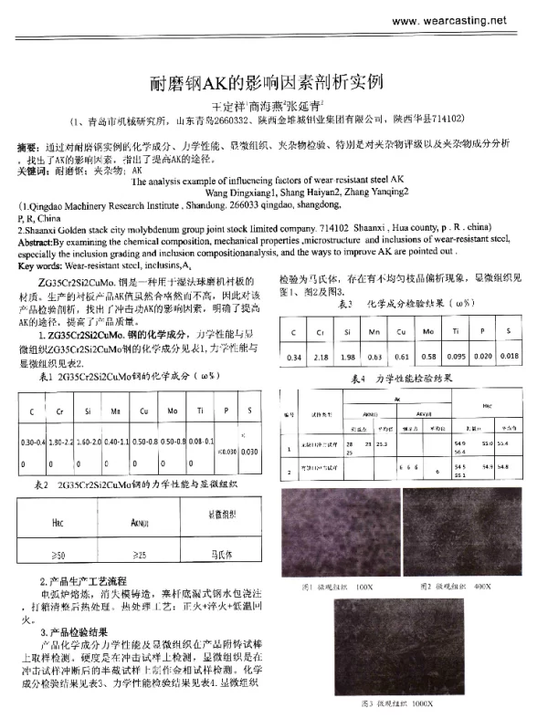 耐磨钢AK的影响因素剖析实例