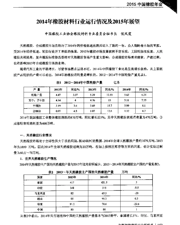 2014年橡胶材料行业运行情况及2015年展望