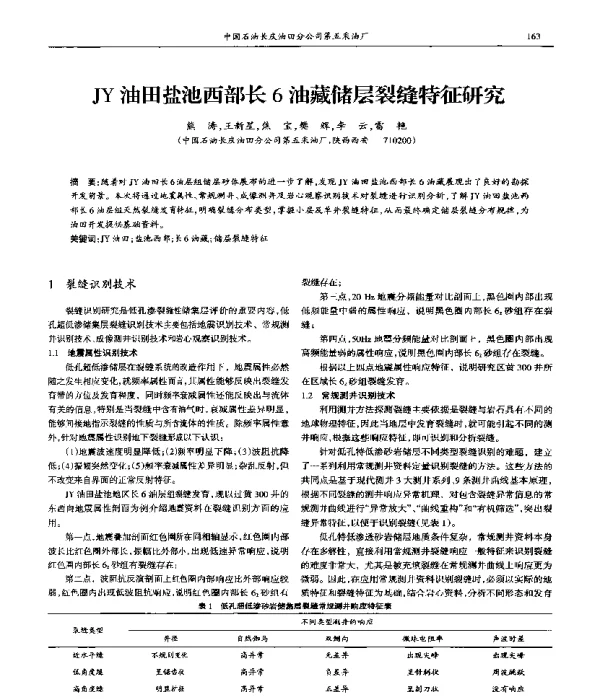 JY油田盐池西部长6油藏储层裂缝特征研究