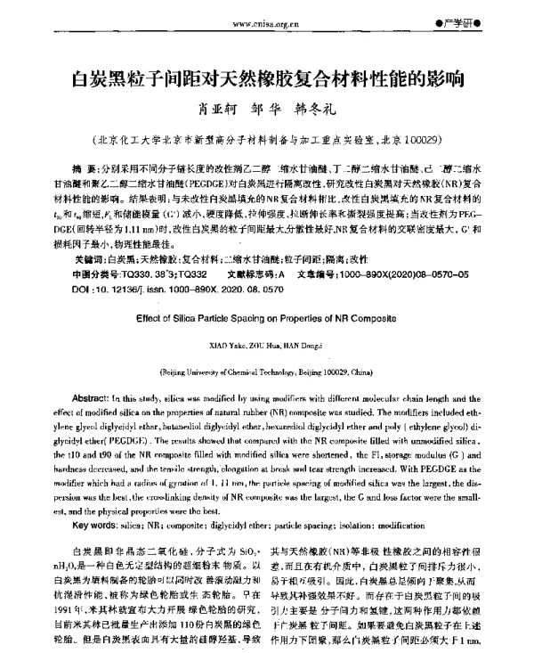 白炭黑粒子间距对天然橡胶复合材料性能的影响