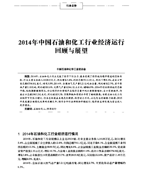 2014年中国石油和化工行业经济运行回顾与展望