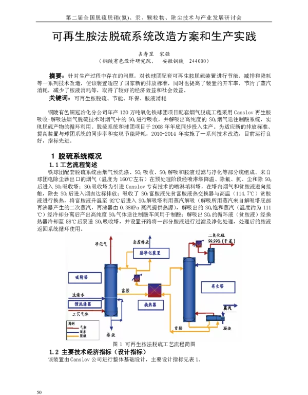 可再生胺法脱硫系统改造方案和生产实践