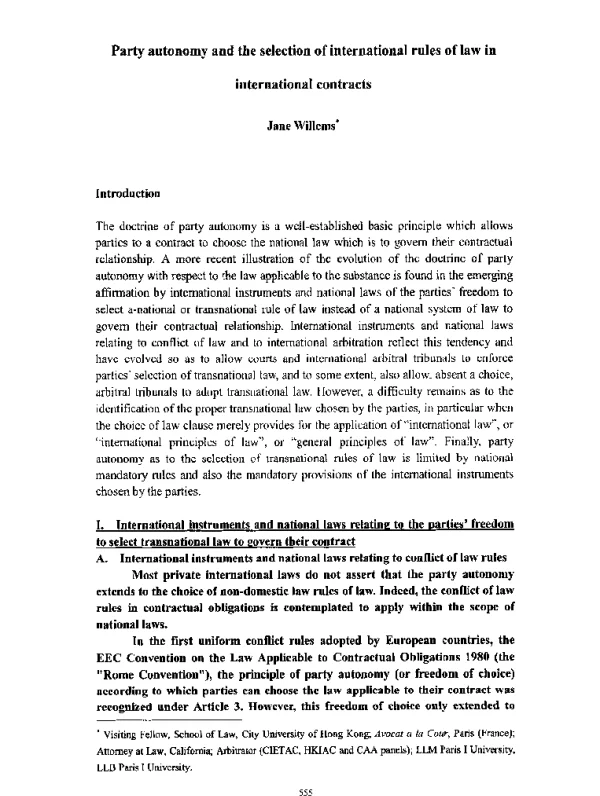 Partyautonomyandtheselectionofinternationalrulesoflawininternationalcontracts