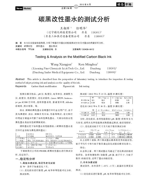 碳黑改性墨水的测试分析