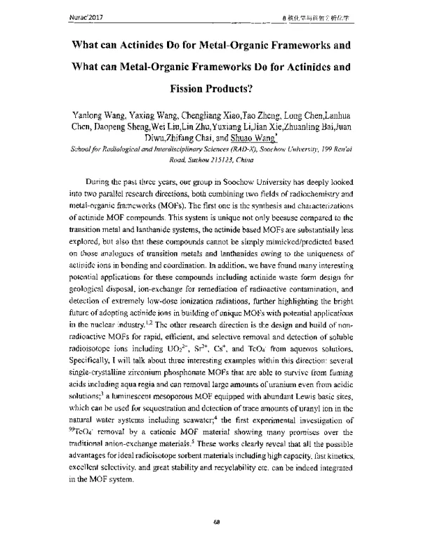 WhatcanActinidesDoforMetal-OrganicFrameworksandWhatcanMetal-OrganicFrameworksDoforActinidesandFissionProducts
