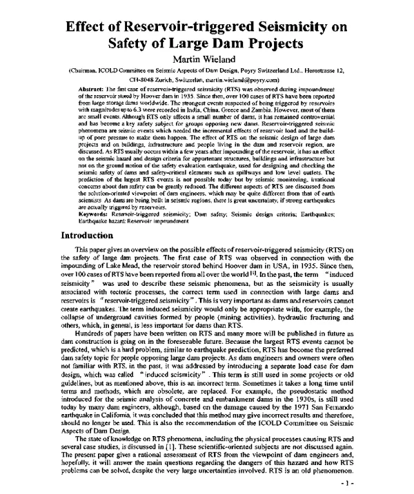 EffectofReservoir-triggeredSeismicityonSafetyofLargeDamProjects