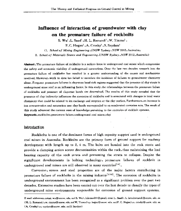Influenceofinteractionofgroundwaterwithclayontheprematurefailureofrockbolts