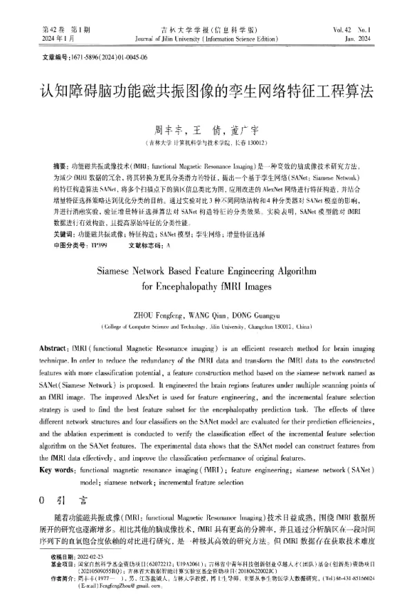 认知障碍脑功能磁共振图像的孪生网络特征工程算法