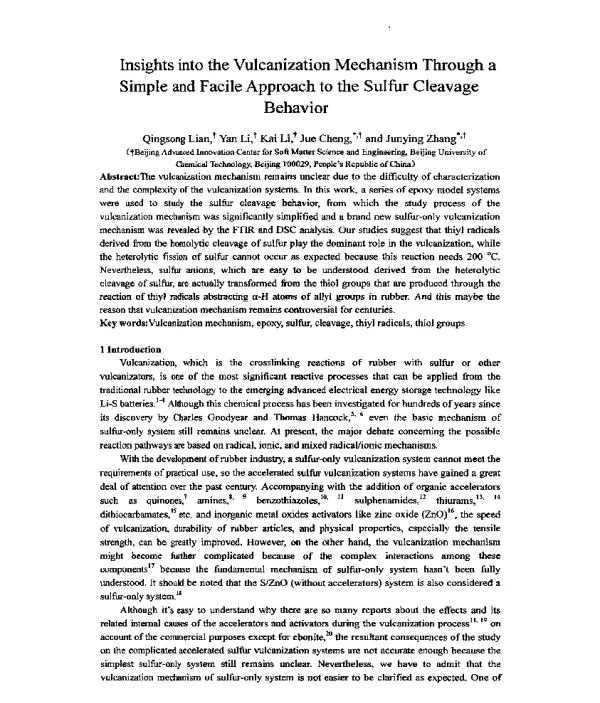 InsightsintotheVulcanizationMechanismThroughaSimpleandFacileApproachtotheSulfurCleavageBehavior