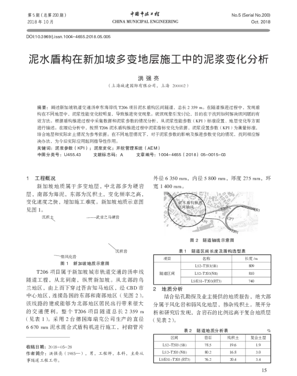 泥水盾构在新加坡多变地层施工中的泥浆变化分析