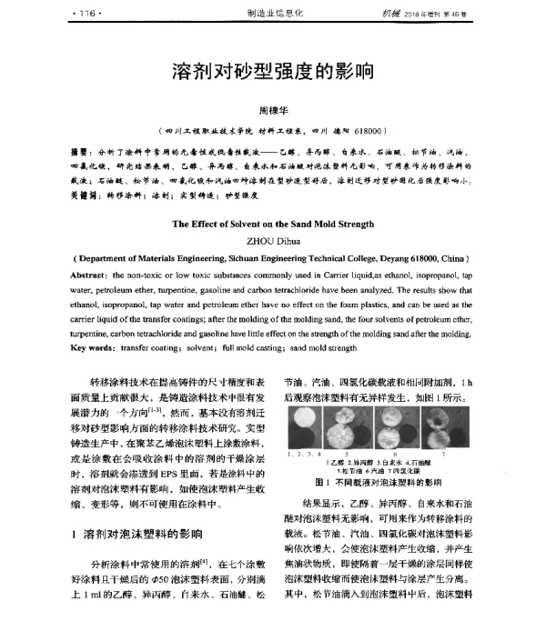 溶剂对砂型强度的影响