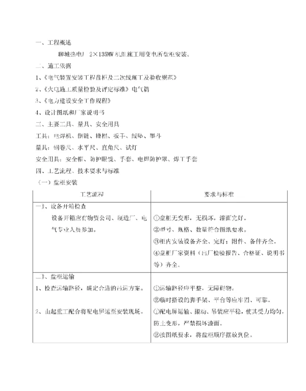 变电所盘柜安装、电缆敷设措施