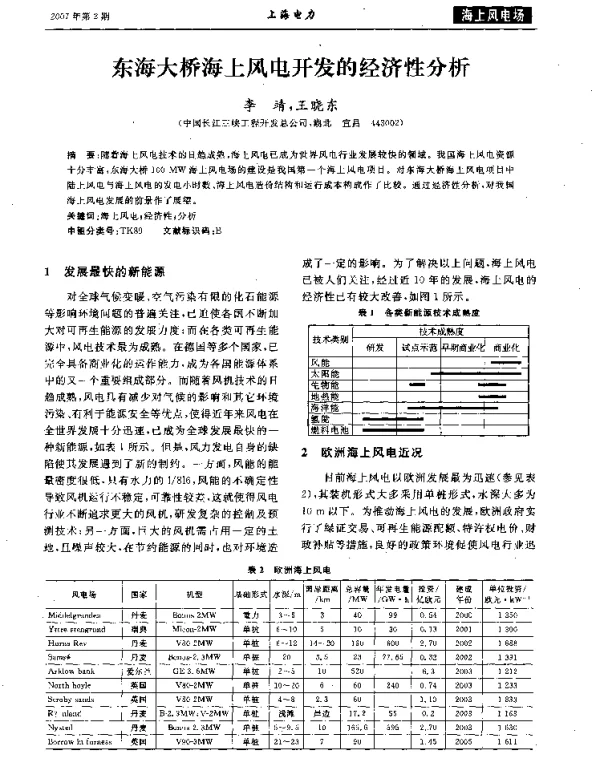 东海大桥海上风电开发的经济性分析