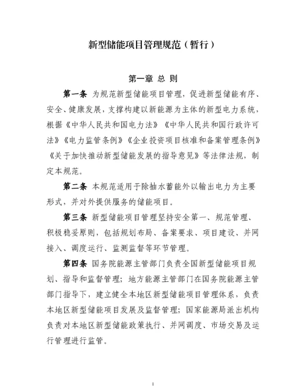 新型储能项目管理规范（暂行）