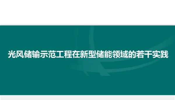 光风储输新型储能领域的实践_储能培训学习
