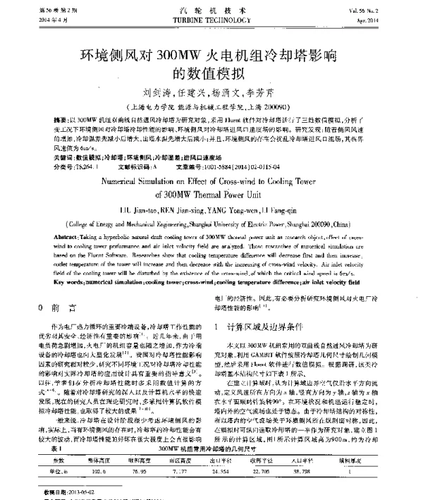 环境侧风对300MW火电机组冷却塔影响的数值模拟-
