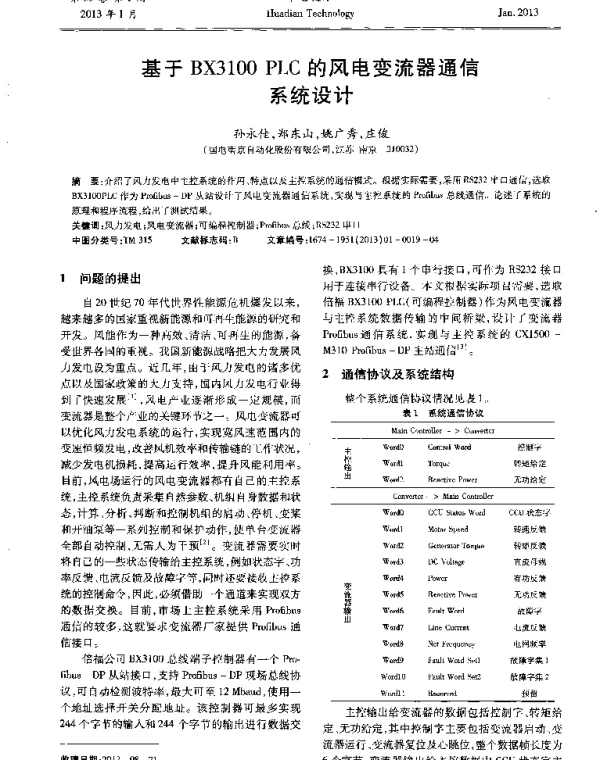 基于BX3100PLC的风电变流器通信系统设计