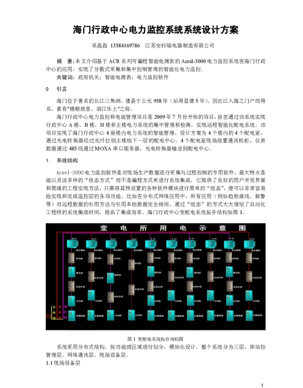 浅析海门行政中心电力监控系统系统设计方案