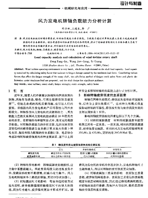 风力发电机转轴负载能力分析计算