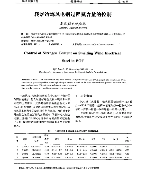 转炉冶炼风电钢过程氮含量的控制