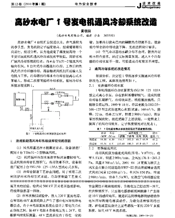 高砂水电厂1号发电机通风冷却系统改造