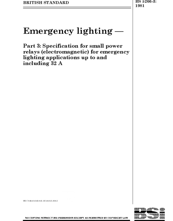 BS5266-3-1981应急照明设备.电流小于和等于32A的应急照明用小型电力继电器电磁型