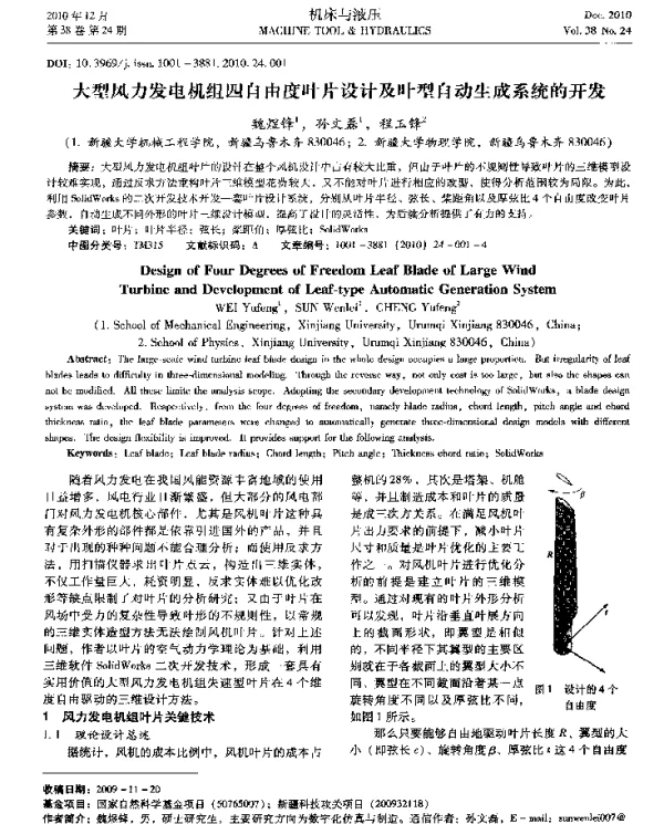 大型风力发电机组四自由度叶片设计及叶型自动生成系统的开发