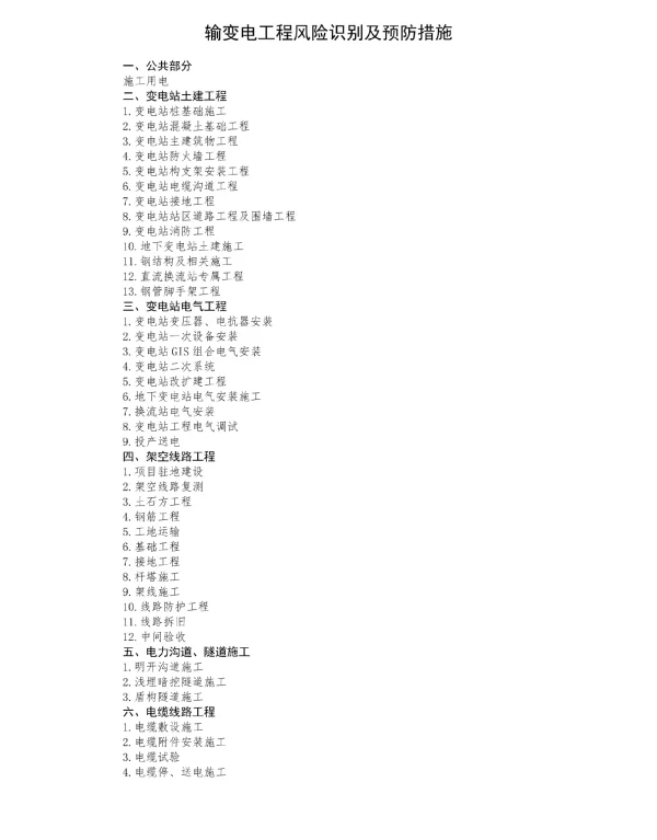 输变电工程风险识别及预防措施