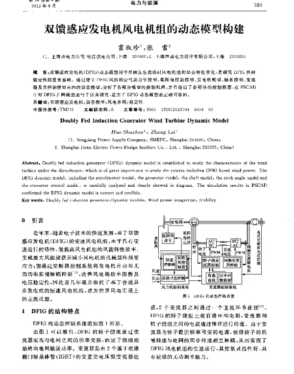 双馈感应发电机风电机组的动态模型构建
