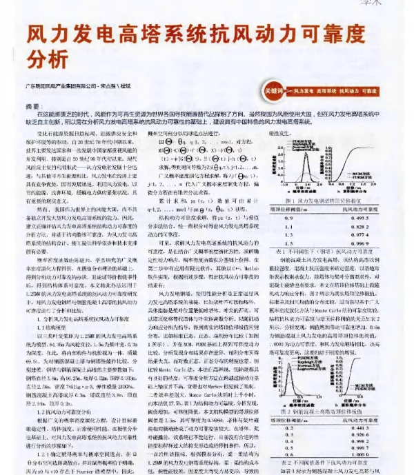 风力发电高塔系统抗风动力可靠度分析