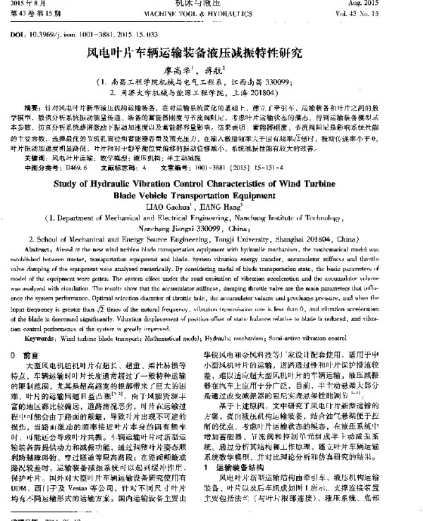 风电叶片车辆运输装备液压减振特性研究