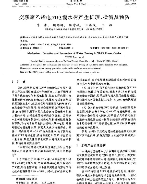 交联聚乙烯电力电缆水树产生机理、检测及预防