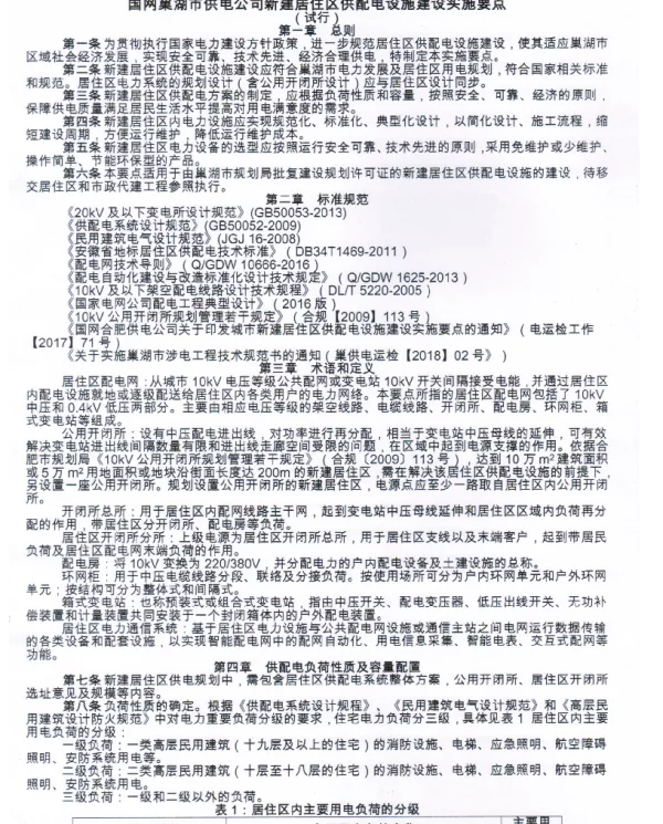 国电巢湖市供电公司新建居住区供配电设施建设设施要点