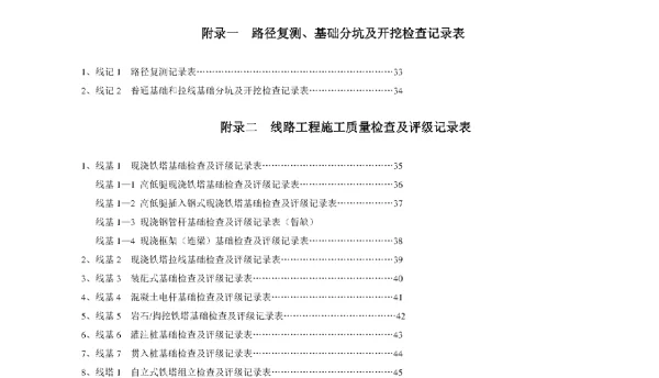 110KV-500KV线路工程质量检验及评定标准表